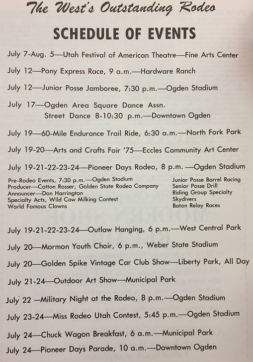 Schedule of Events Pioneer Days Rodeo